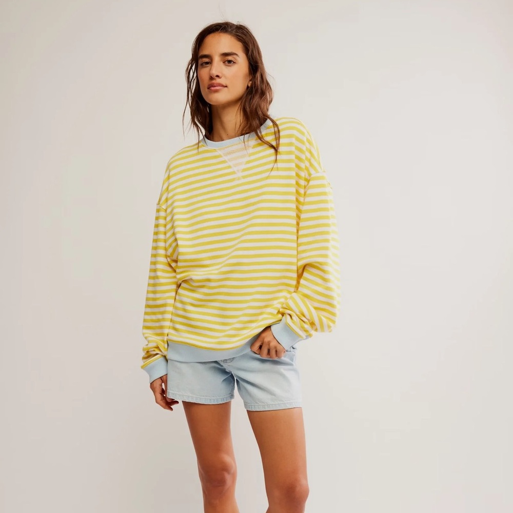 Free People Classic Striped Oversized Crewneck💛 - Picture 4 of 9